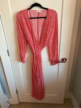 Red Floral Wrap Midi Dress